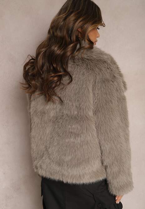 Ciemnoszara Kurtka Futro z Długim Włosiem Zelita