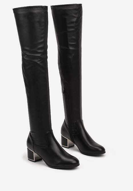 Czarne Kozaki na Słupku z Ociepleniem i Dopasowaną Cholewką Lioraelin