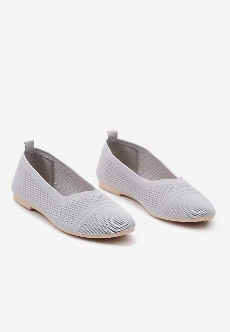 Szare Płaskie Balerinki z Siateczkowego Materiału Nelibra