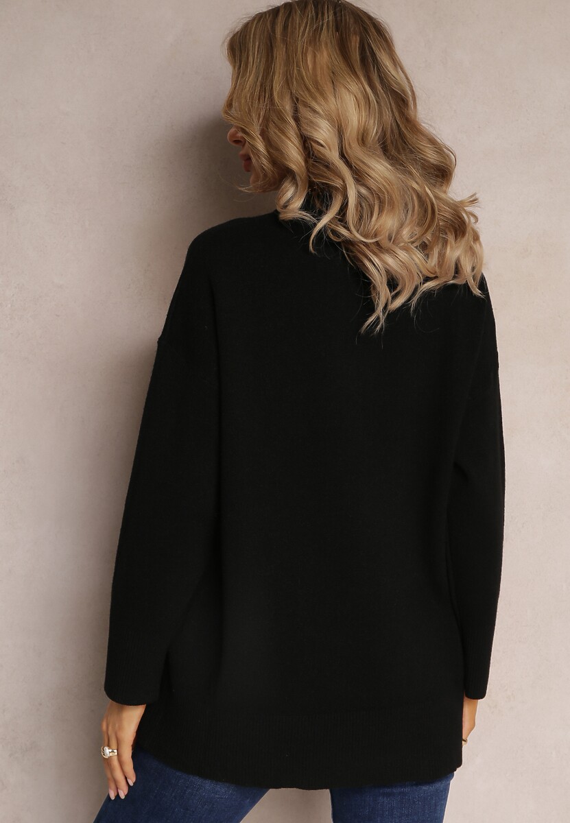 Czarny Golf o Luźnym Fasonie ze Ściągaczami i Długim Rękawem Velenia