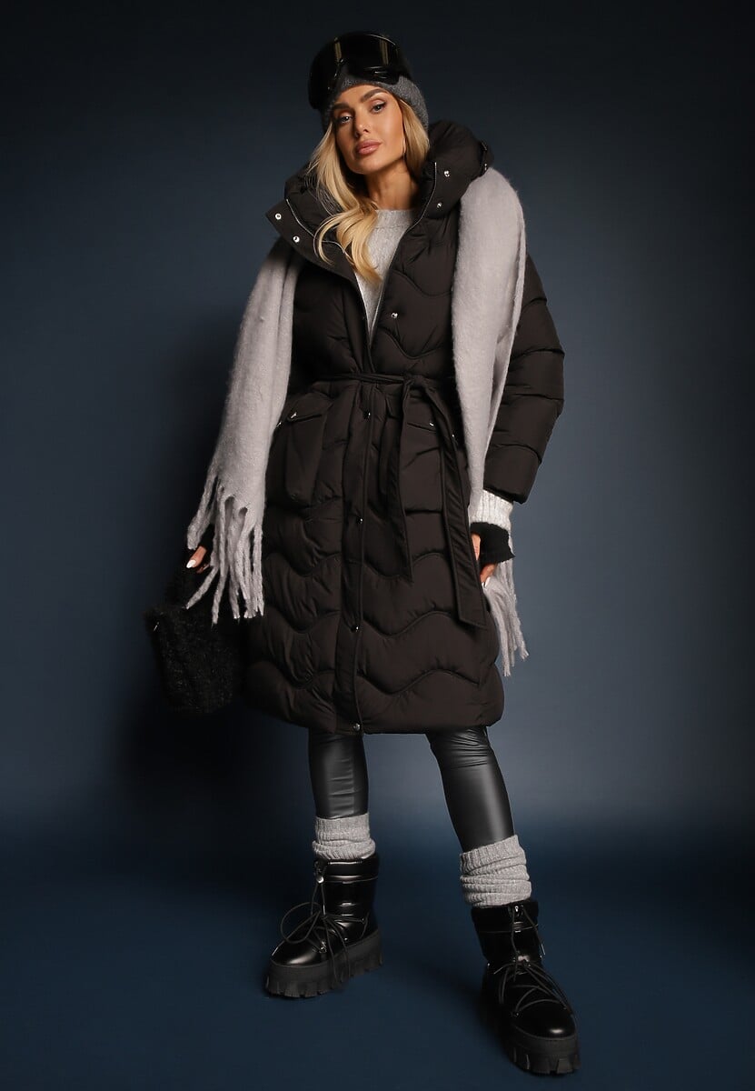 Ciemnobeżowa Kurtka Pikowana z Paskiem Begetir