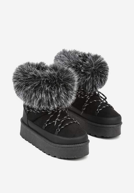 Czarne Śniegowce na Platformie Ozdobione Futerkiem Teswena