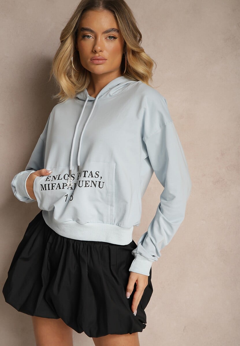 Beżowa Bluza o Klasycznym Kroju z Kapturem i Kieszenią Firloti