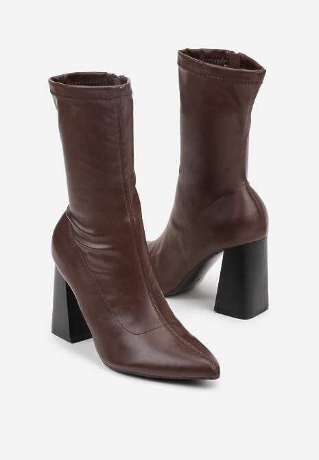 Brązowe Przylegające Botki Vices na Słupkowym Obcasie Nevitte