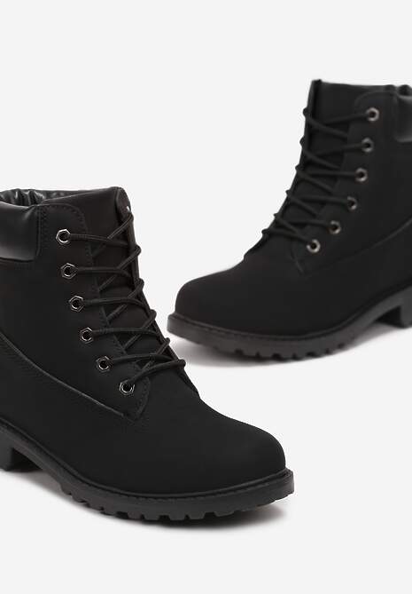 Czarne Sznurowane Botki Workery Sidnesa
