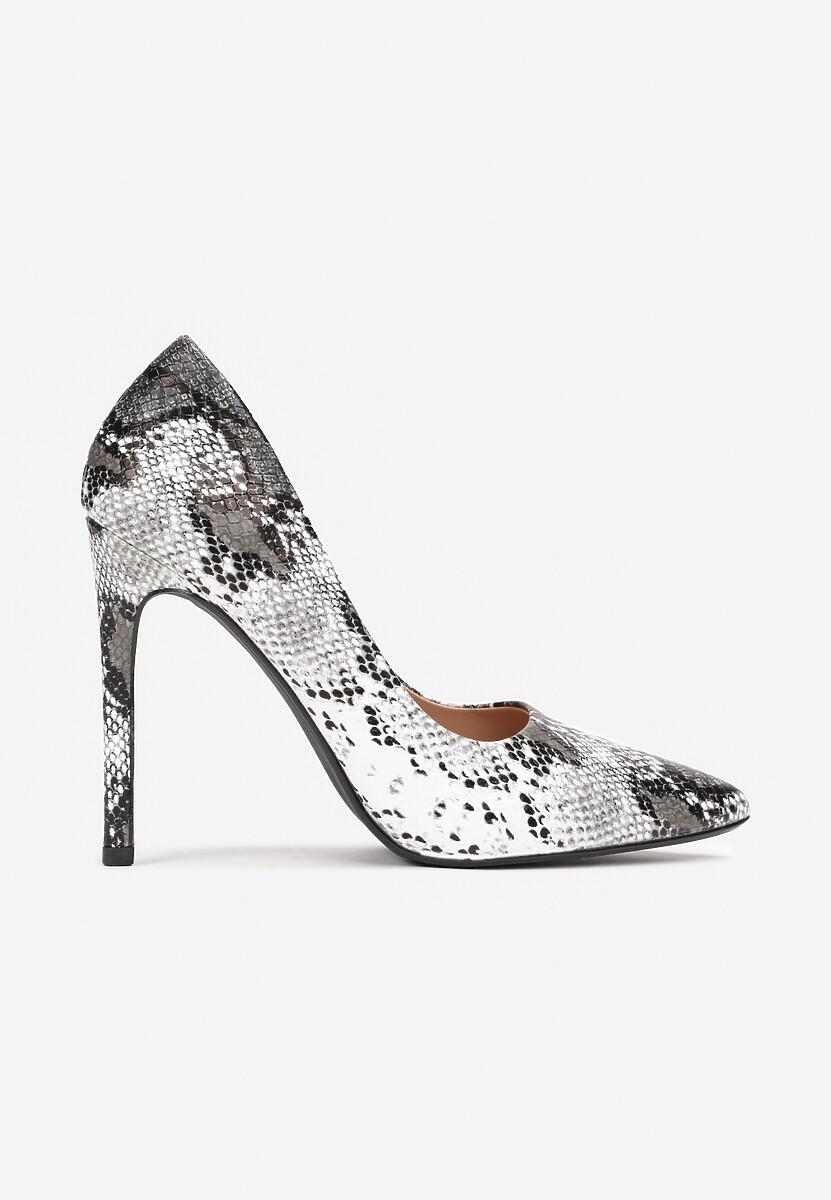 Czarne Szpilki ze Szpiczastym Noskiem i Tłoczeniem Skóry Węża Hyaneta