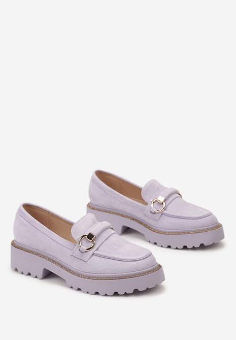 Fioletowe Mokasyny z Imitacji Zamszu z Cyrkoniami Przy Podeszwie Imule