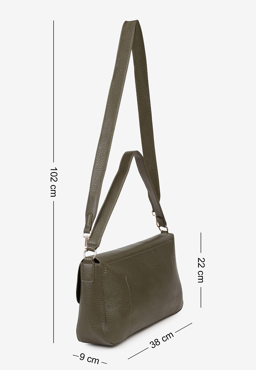 Ciemnozielona Torebka Prostokątna na Ramię Ozdobiona Metaliczną Aplikacją Aderrive