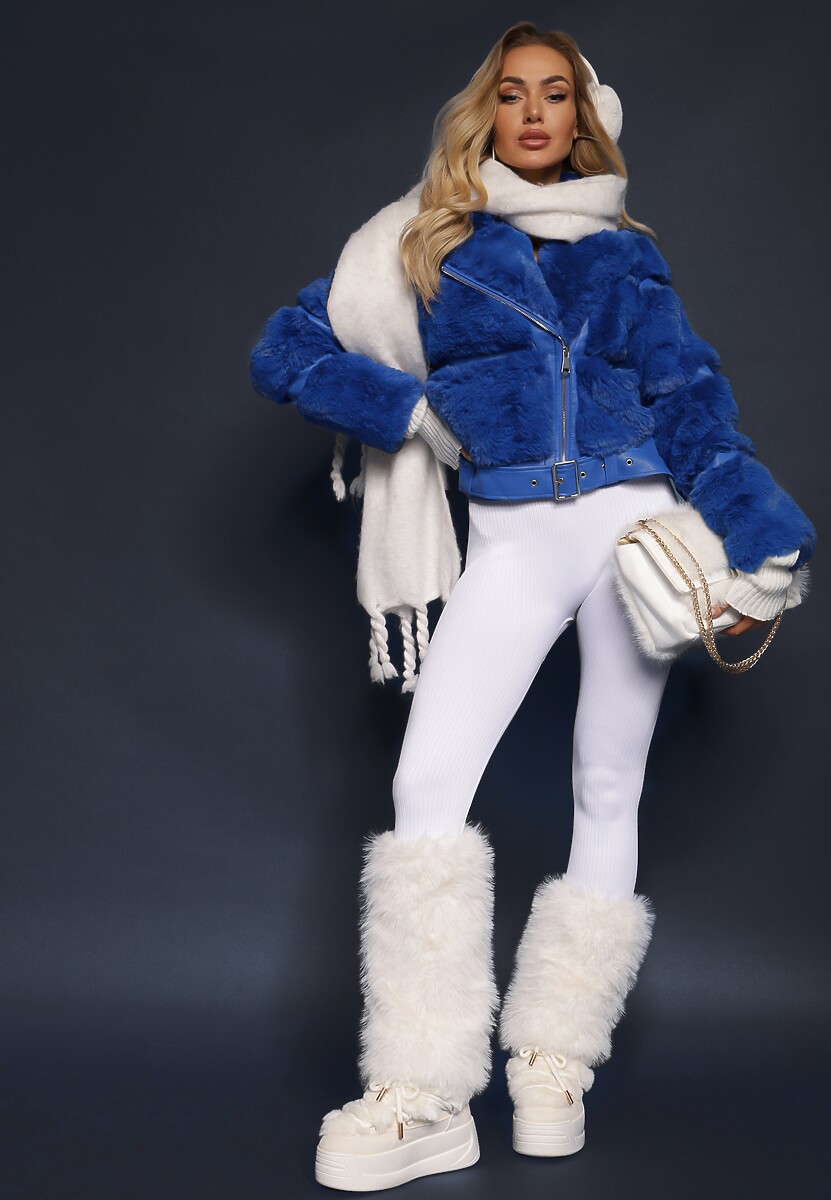 Granatowa Kurtka z Futerkiem Shetty