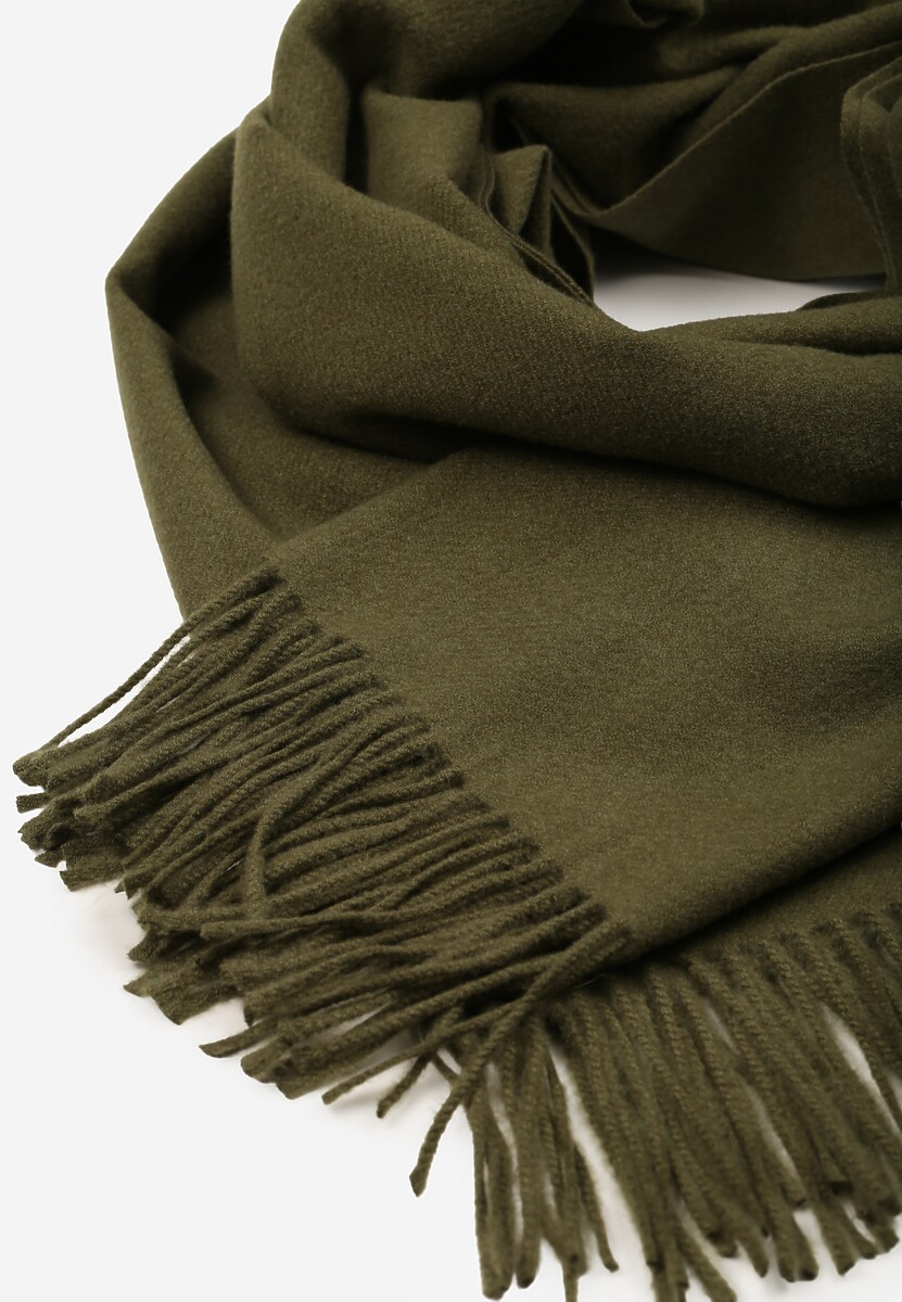 Ciemnozielony Szalik z Wiskozą Bawełną i Frędzlami Siathlin