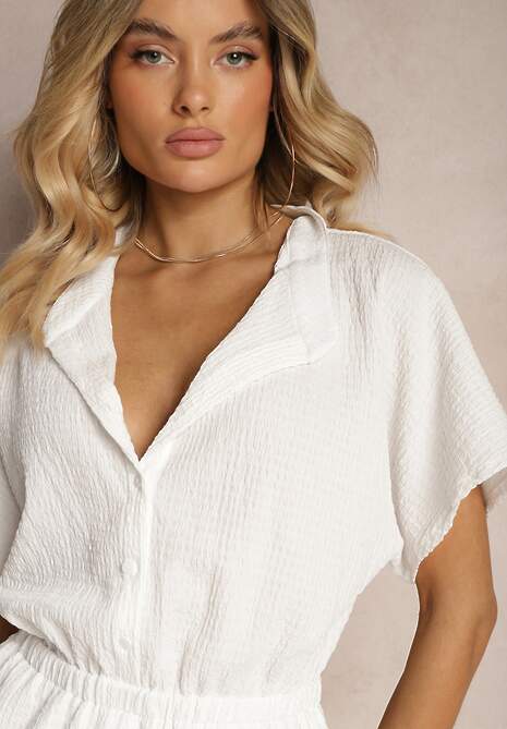 Biały Kombinezon z Gumką w Pasie o Dopasowanym Kroju Timarai