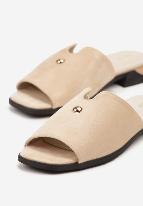 Beżowe Klapki Vices z Ozdobą i Geometryczną Cholewką Tilavira