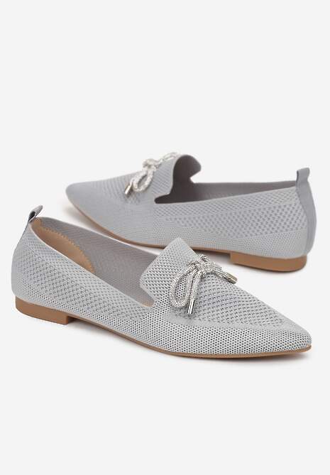 Szare Balerinki na Płaskiej Podeszwie z Kokardką z Cyrkonii Preslia