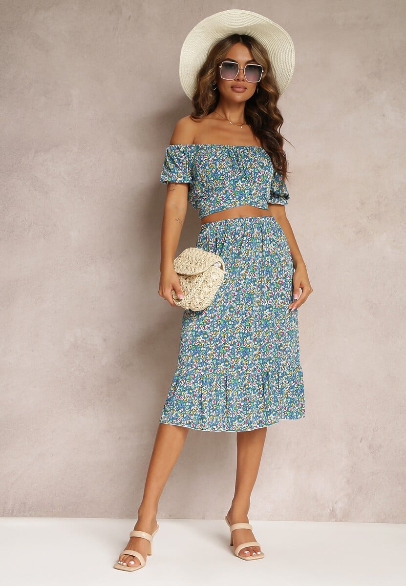 Niebieski 2-częściowy Komplet z Topem i Spódnicą Tatherina