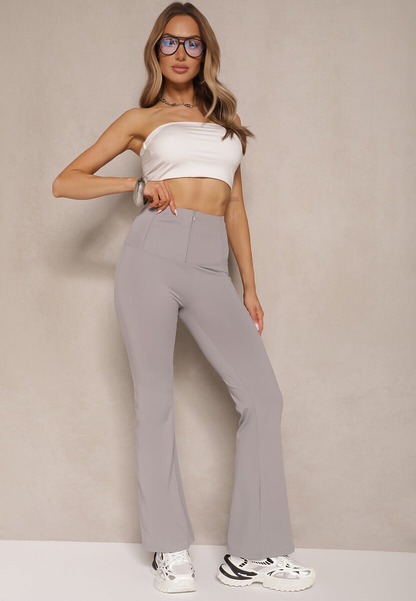 Brązowe Spodnie Dzwony High Waist Odavia