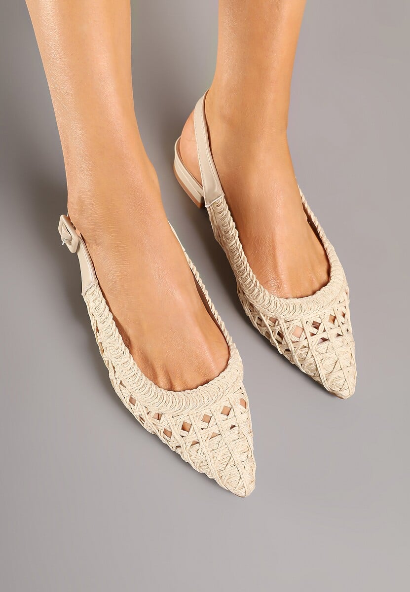 Beżowe Sandały Plecionkowe ze Sprzączką Welirene