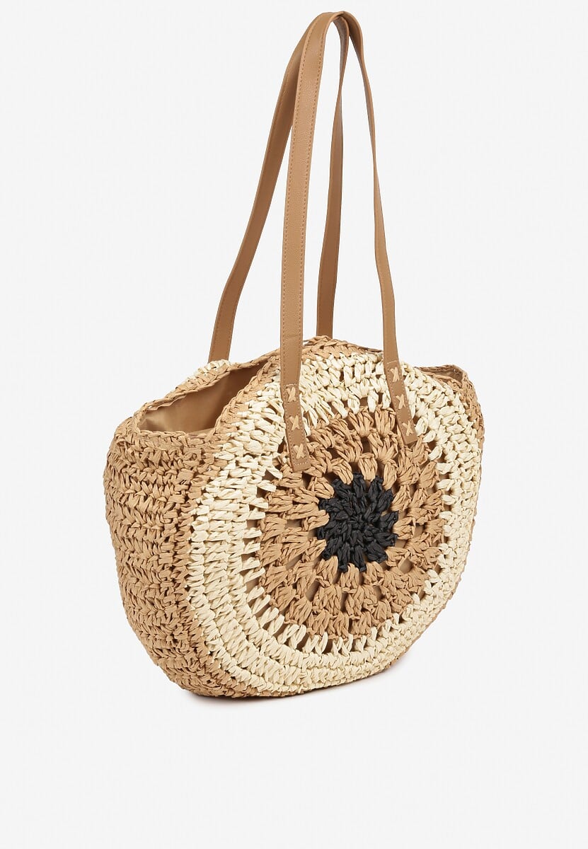 Beżowo-Czarna Pleciona Torebka w Stylu Boho Ulofina