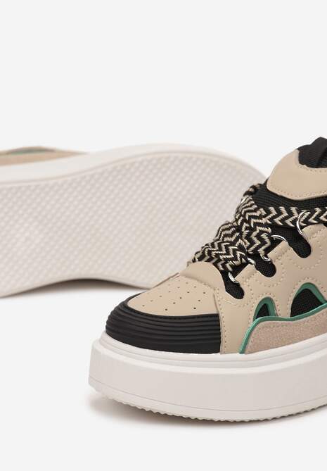 Beżowo-Czarne Sneakersy na Platformie Nazario