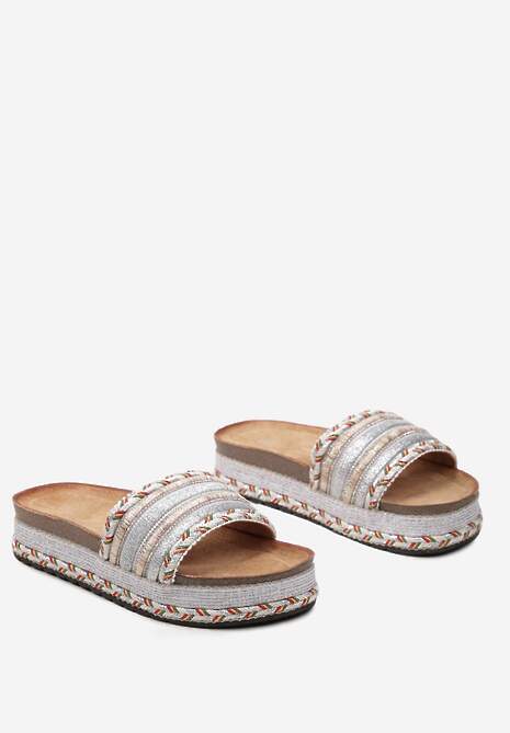 Srebrne Klapki Boho z Ozdobną Plecionką i Cyrkoniami Emillia