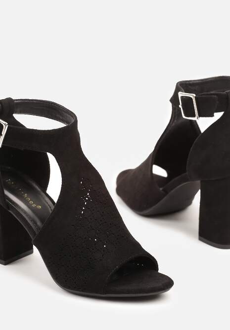 Czarne Sandały Botki ze Sprzączką na Słupku Ciarilora