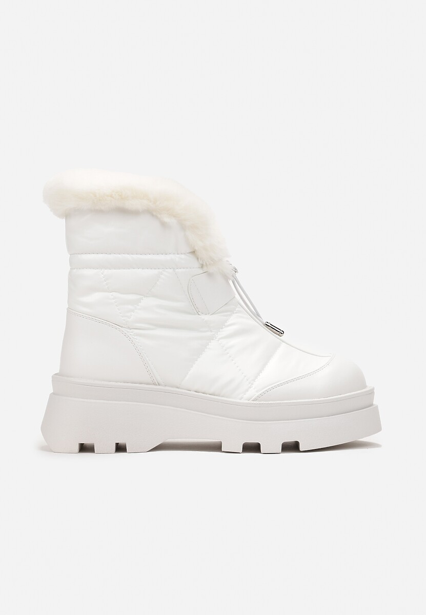 Białe Śniegowce z Futerkiem na Grubej Podeszwie ze Ściągaczem Azelma