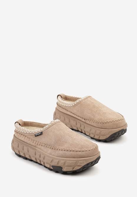 Ciemnobeżowe Śniegowce na Platformie z Tłoczeniem i Niską Cholewką Violova