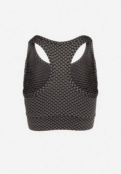 Ciemnoszary Elastyczny Top Biustonosz w Sportowym Stylu Refettia