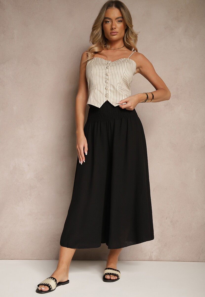 Zielone Spodnie Kuloty z Ozdobnym Marszczeniem Fenodria