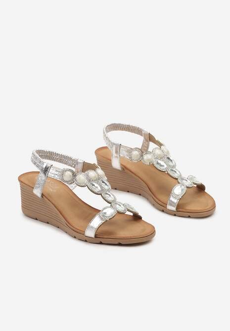 Srebrne Wsuwane Sandały z Cyrkoniami na Niewysokim Koturnie Effinae