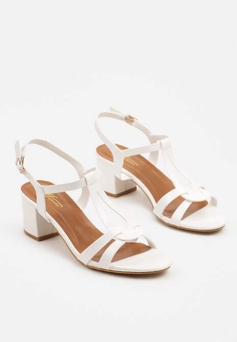 Białe Sandały na Obcasie Typu Słupek z Paskiem ze Sprzączką Alipssa