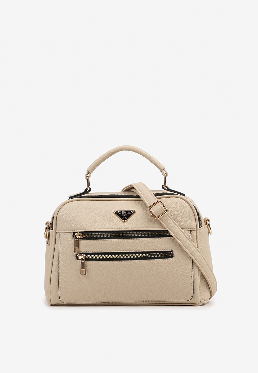 Jasnobeżowa Torebka z Trójkątną Ozdobą i Suwakami Conavia