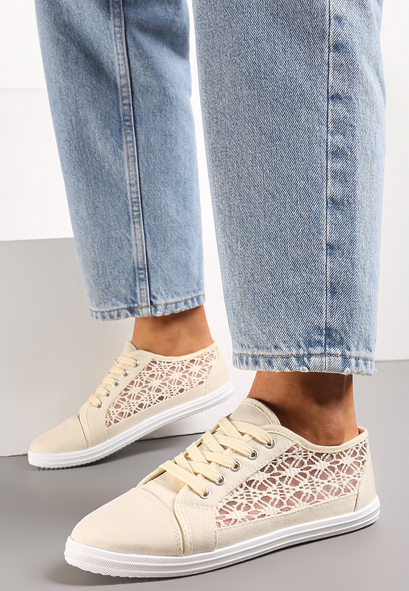 Beżowe Tenisówki z Ażurowymi Wstawkami Po Bokach Salessa
