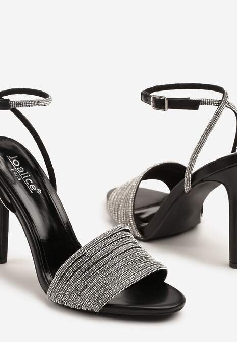Czarne Sandały na Szpilce z Cyrkoniową Cholewką Ulaliana