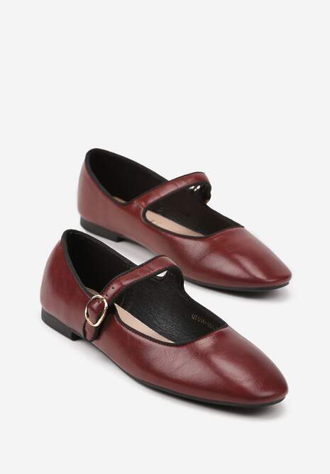 Bordowe Balerinki Vices z Wkładką ze Skóry Naturalnej Ozdobione Paskiem Patantie
