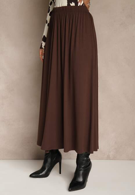Brązowa Rozkloszowana Spódnica z Bawełny Tussala