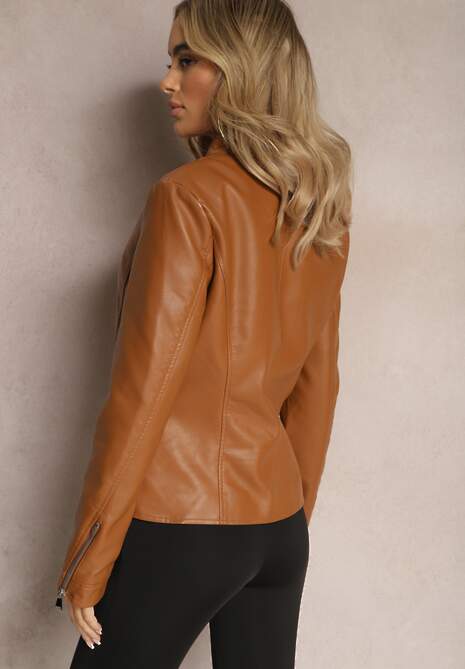 Brązowa Kurtka Ramoneska z Ekoskóry Klaia