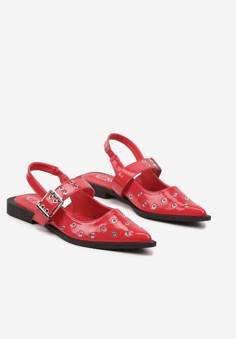 Czerwone Lakierowane Sandały Ozdobione Metalicznymi Detalami Saniora