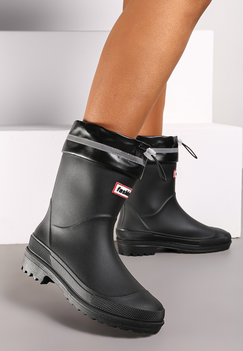 Beżowe Kalosze Hunterki Wykończone Odblaskiem i Ściągaczem Vimariay