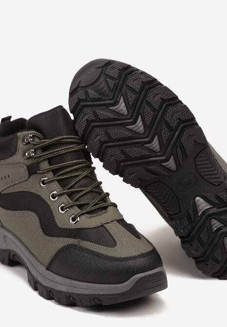 Czarno-Zielone Buty Trekkingowe Trapery Vices Ozdobione Geometrycznym Motywem Anarisse