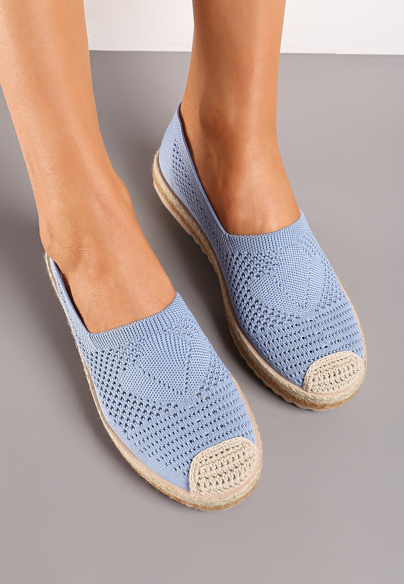 Niebieskie Ażurowe Espadryle na Plecionej Podeszwie z Ozdobnym Noskiem Uraian