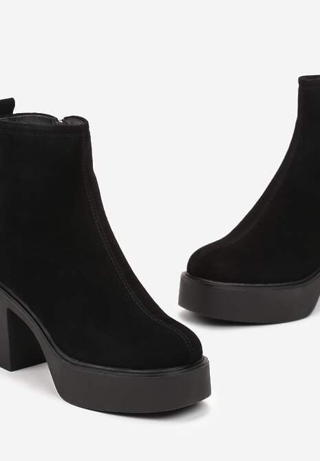 Czarne Casualowe Botki na Słupku i Platformie Dansee