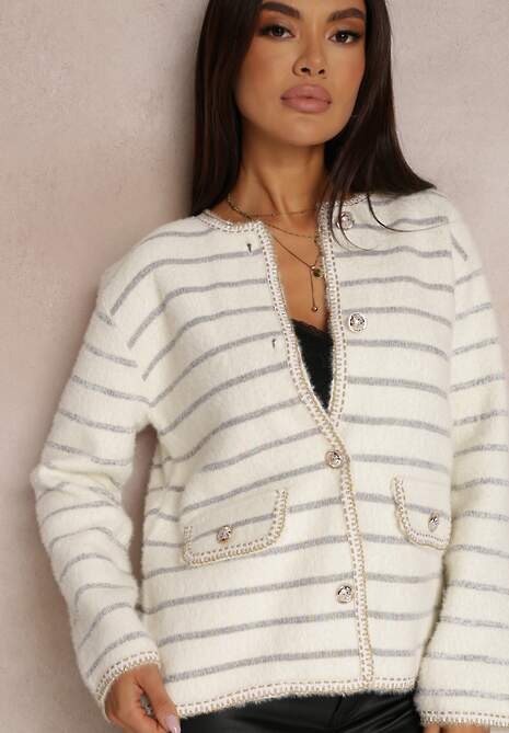 Biały Kardigan z Wiskozy na Guziki Bive