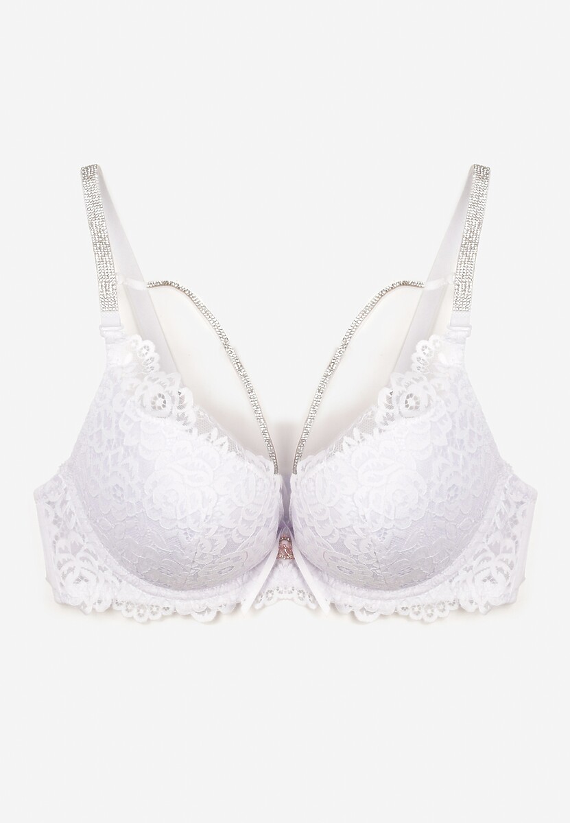 Biały Koronkowy Biustonosz z Cyrkoniami i Efektem Push-Up Ivantia