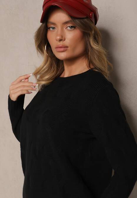 Czarny Sweter z Wiskozą Bawełną i Tłoczonym Wzorem Zeiatha