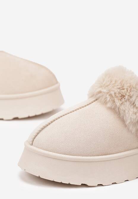 Beżowe Śniegowce na Platformie Ozdobione Futerkiem i Paskiem na Pięcie Inarine