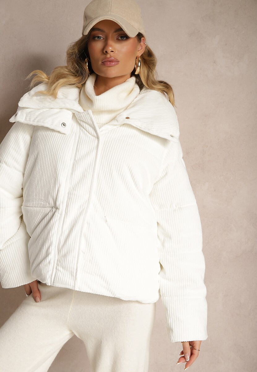 Jasnoniebieska Kurtka Sztruksowa o Prostym Kroju z Szerokim Kołnierzem Reanieth