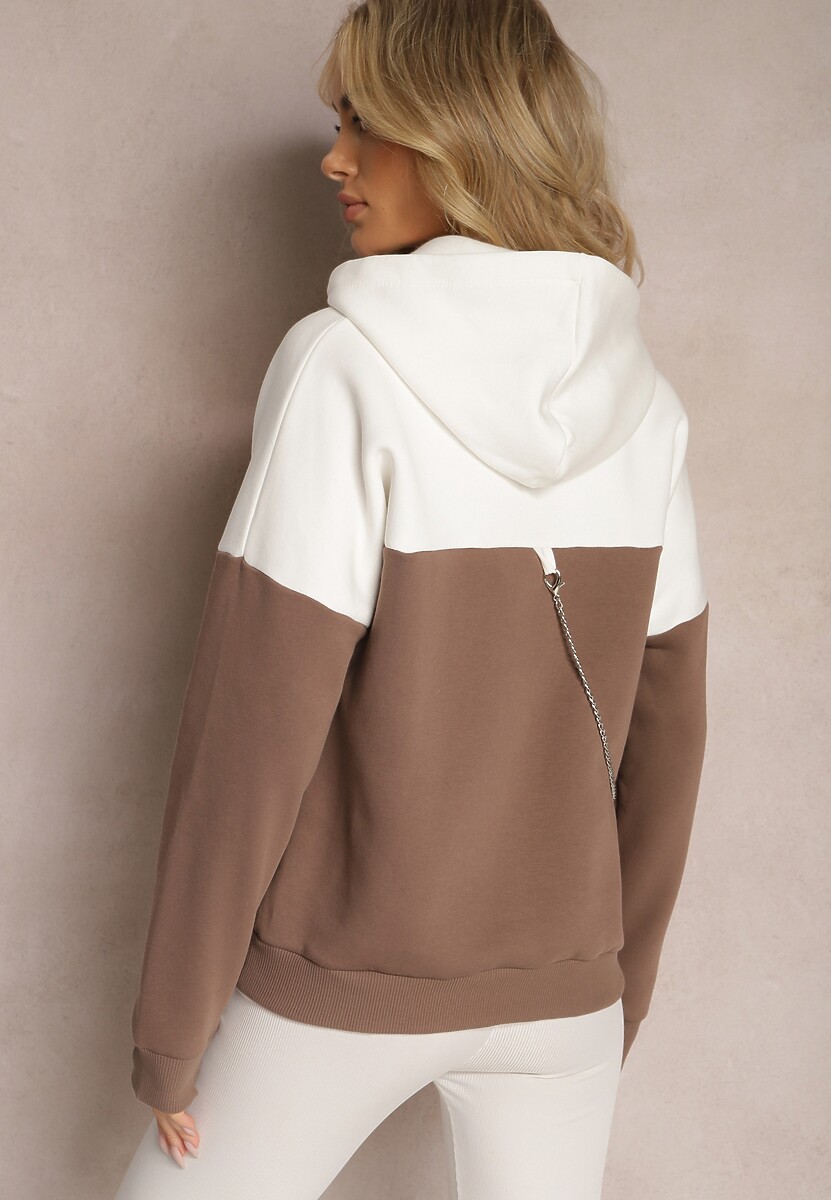 Brązowa Bawełniana Bluza z Kapturem i Łańcuszkiem Ambriella
