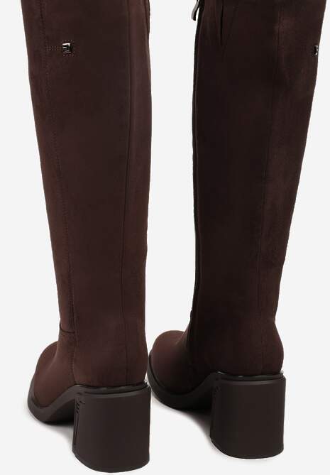 Ciemnobrązowe Kozaki na Słupku w Stylu Muszkieterek Cediara