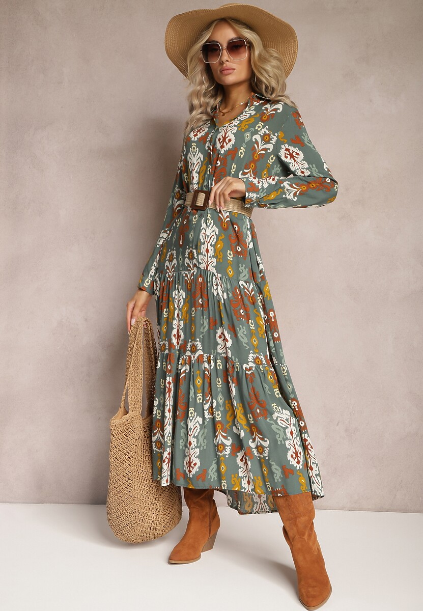 Granatowa Sukienka Koszulowa Rozkloszowana Zjarrta