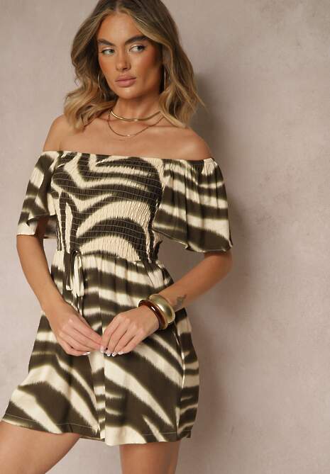 Ciemnozielony Kombinezon z Wiskozy w Abstrakcyjny Wzór Filisena